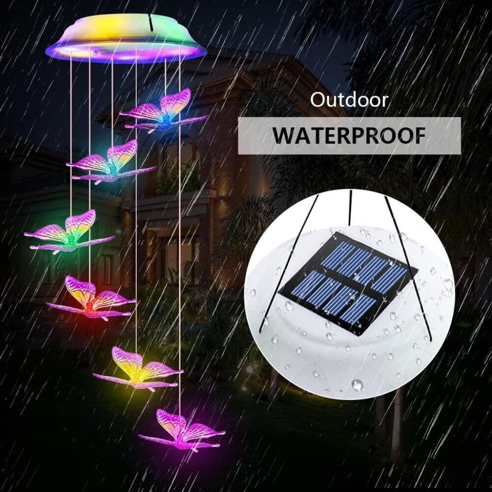 Solar Butterfly Wind Chimes, Color Changing Solar Wind Chimes For Outside, Led W View 4